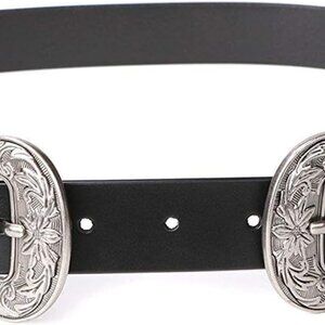 Women Leather Belts Ladies Vintage Western Design Black Waist Belt for Pants Dre